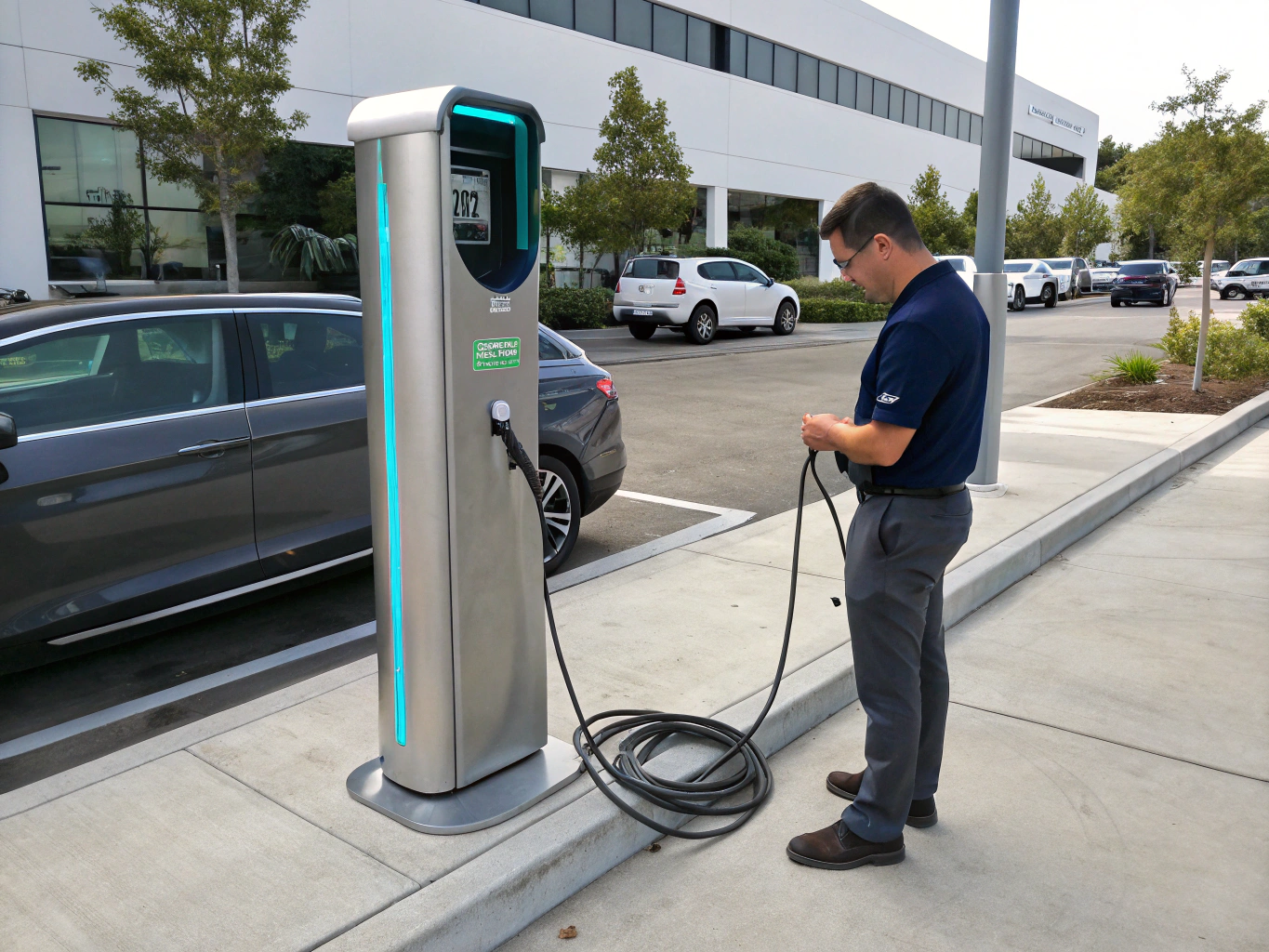 Large DC fast charging station for electric vehicles